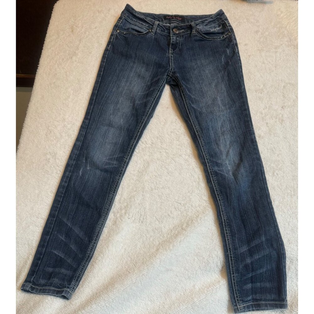 Baby Phat Girls 11 Denim‎ Jeans Blue Distressed Embellished Logo Pocket Skinny